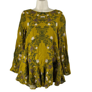 Free People‎ Boho Tunic Blouse Womens XS Green Forest Fairy Open Back